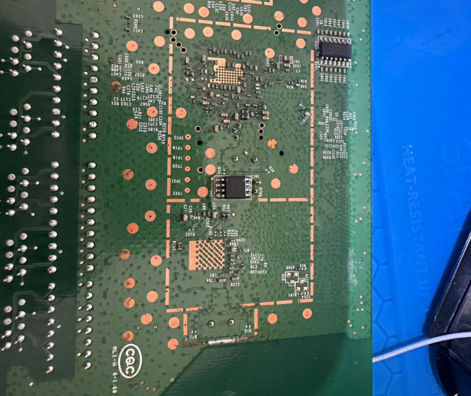 Flash chip soldered back onto the board