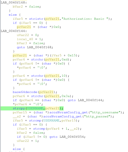 Ghidra view of strcpy references